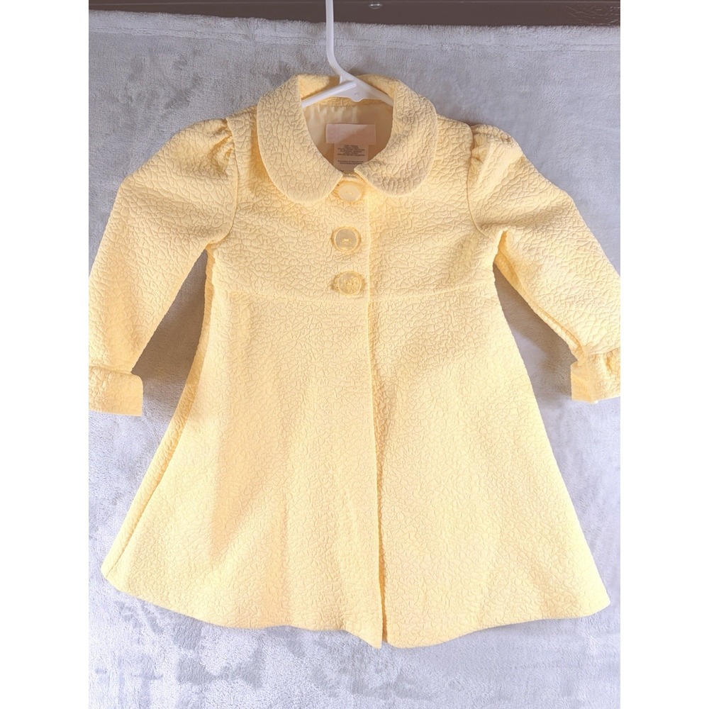 Girls 18M Yellow Textured Coat Peter Pan Collar Button Front Lined Swing‎